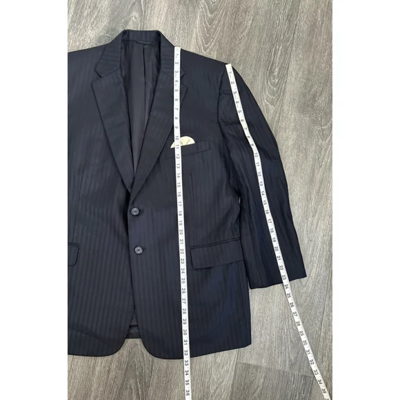 Holland Sherry 44R Navy Royal Classic Herringbone Striped Custom Suit